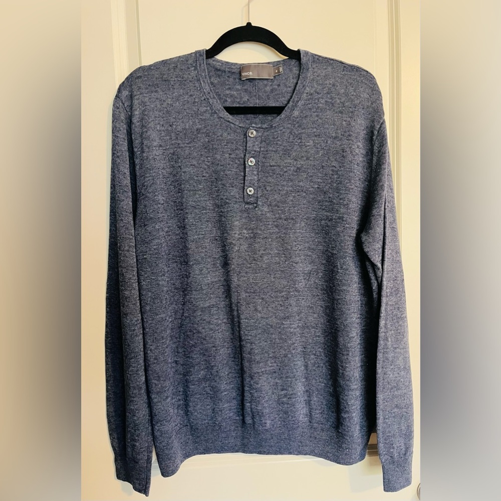 Vince Long Sleeve Blue Linen Blend Three Button Shirt Size XL